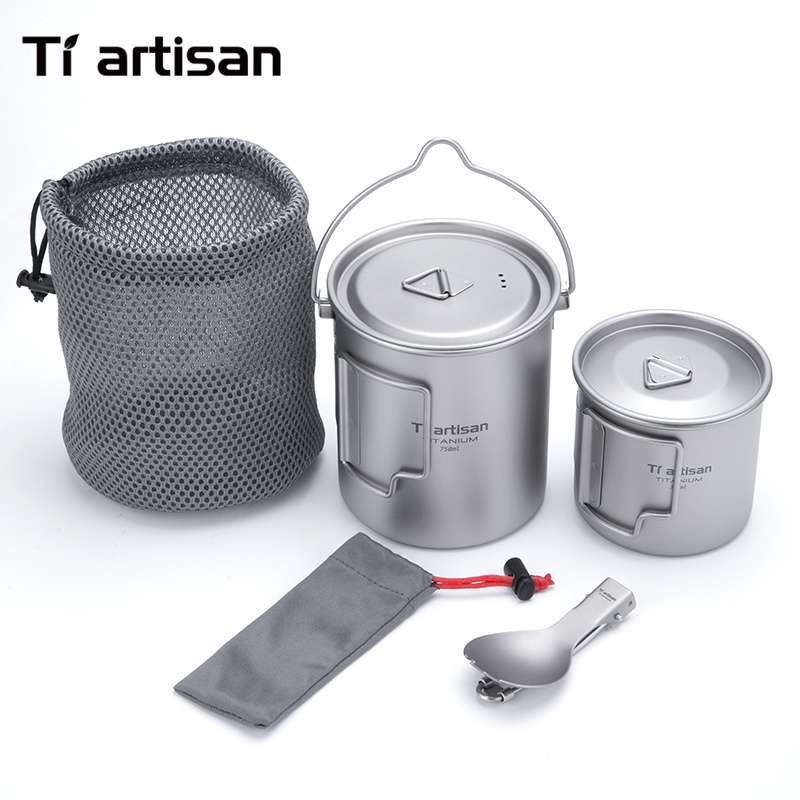 Camping Cooking Bundle - Tiartisan Saf Titanyum Ultra Hafif Tencere