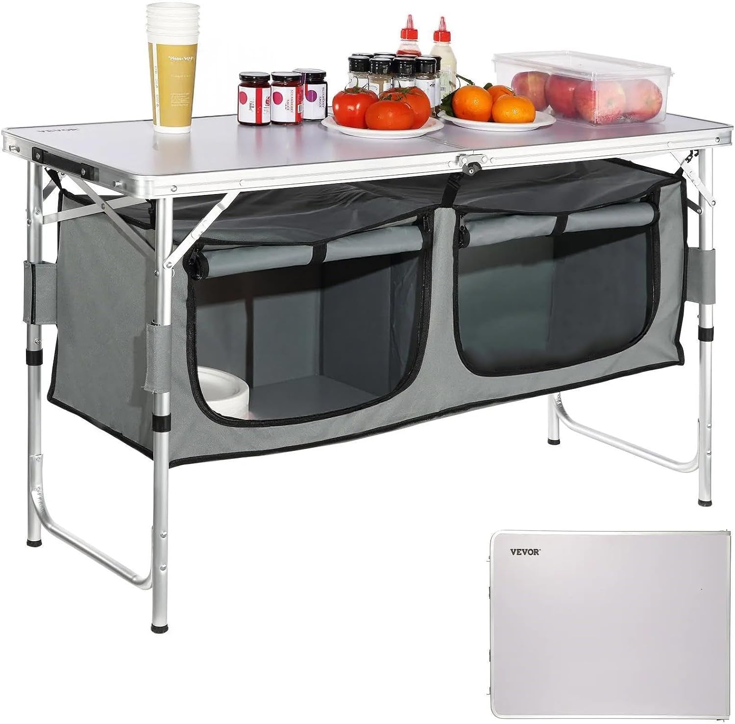 Camping Cooking Table With Storage - Kamp Mutfak İstasyonu, 3 Ayarlanabilir Yükseklikte